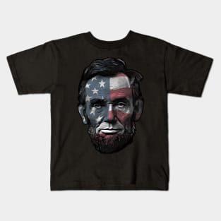 President Abraham Abe Lincoln with USA Flag Overlay Kids T-Shirt